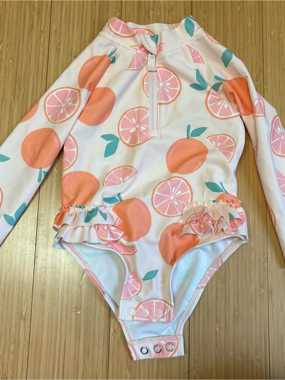 Carter's Peach & Teal Citrus Ruffle One-Piece Swimsuit